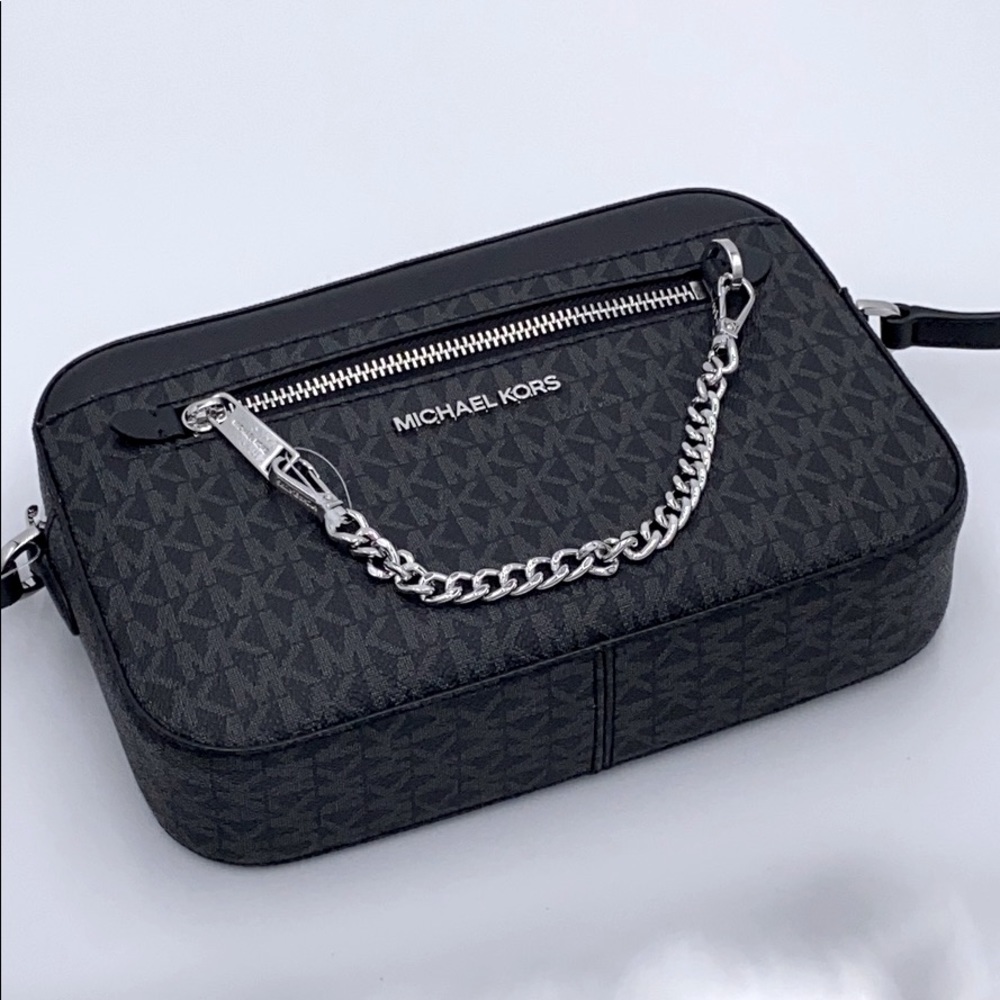 MICHAEL KORS LARGE EW ZP CHAIN XBODY BLACK SIGNATR - Picture 4 of 16